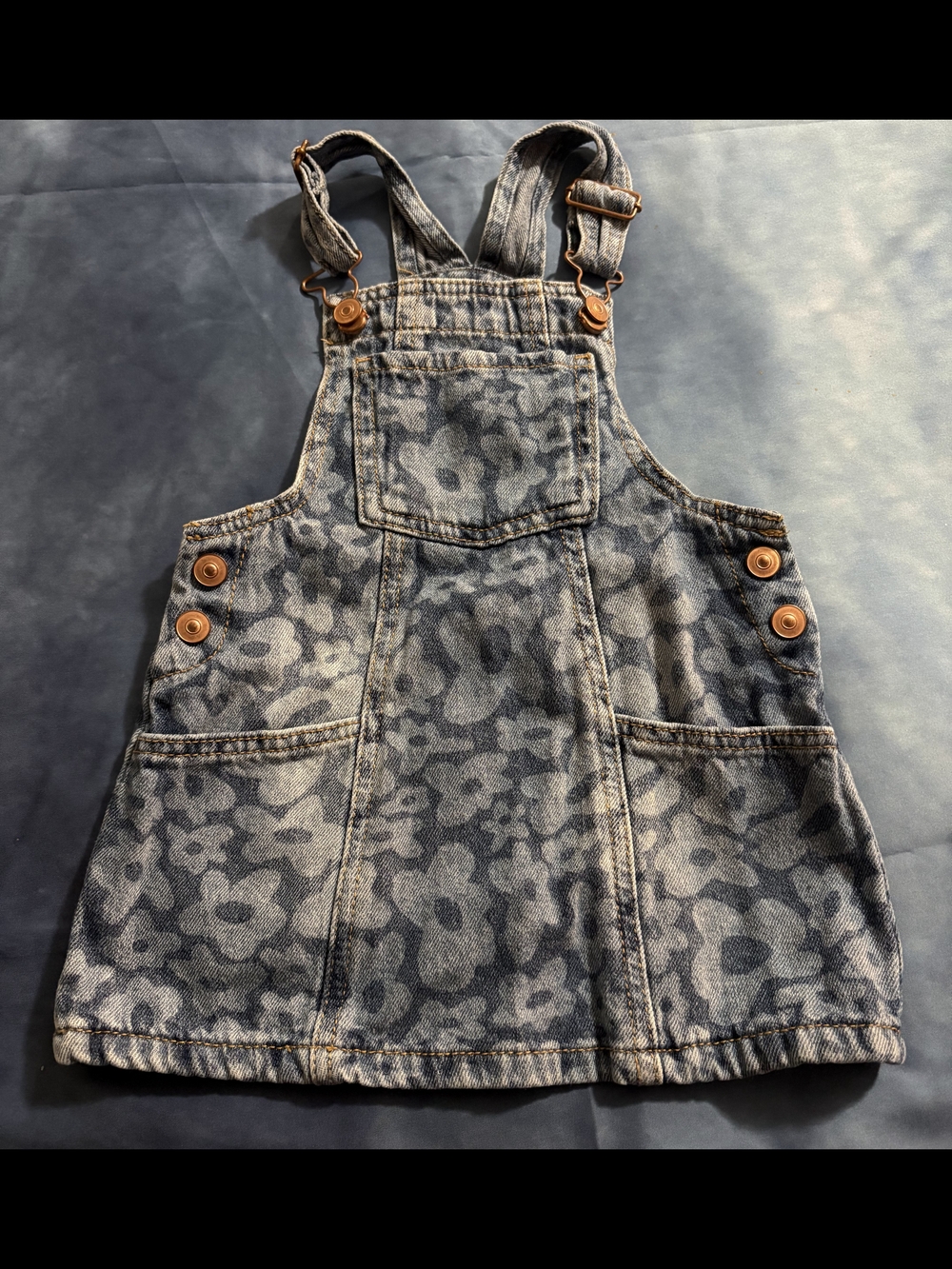 wonder nation Blue Floral Denim Overall Dress